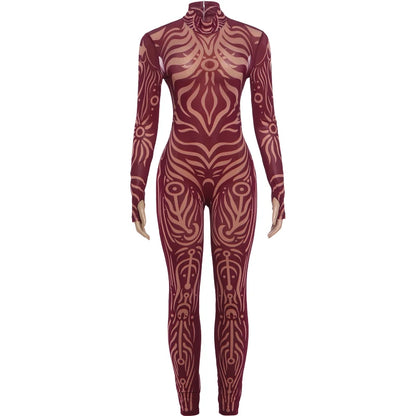 Striped Print Turtleneck Jumpsuit for Women
