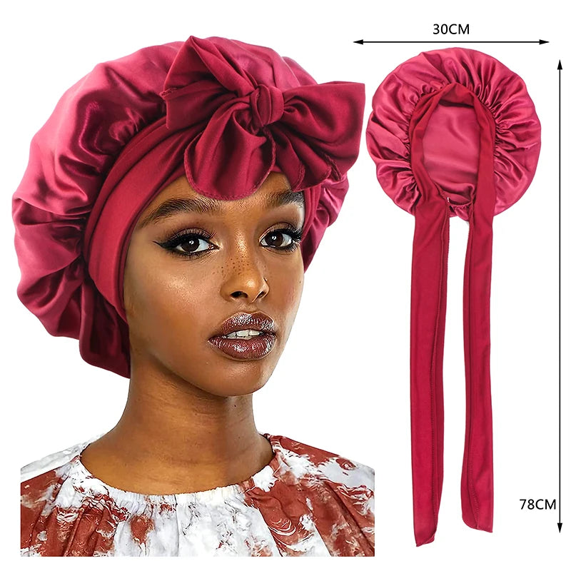 Satin Sleeping Cap for Women Solid Wide Band Nightcap