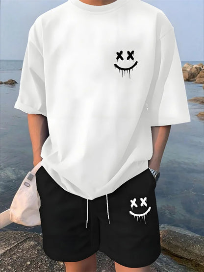 Men's Casual Hawaiian Print T-Shirt and Shorts Set