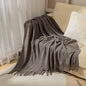 Khaki Knitted Acrylic Blanket with Tassels