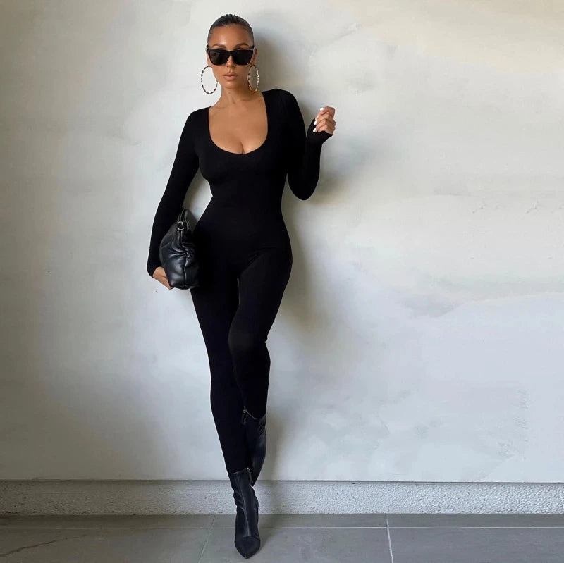 Dulzura Women Long Sleeve Bodycon Jumpsuit Overall