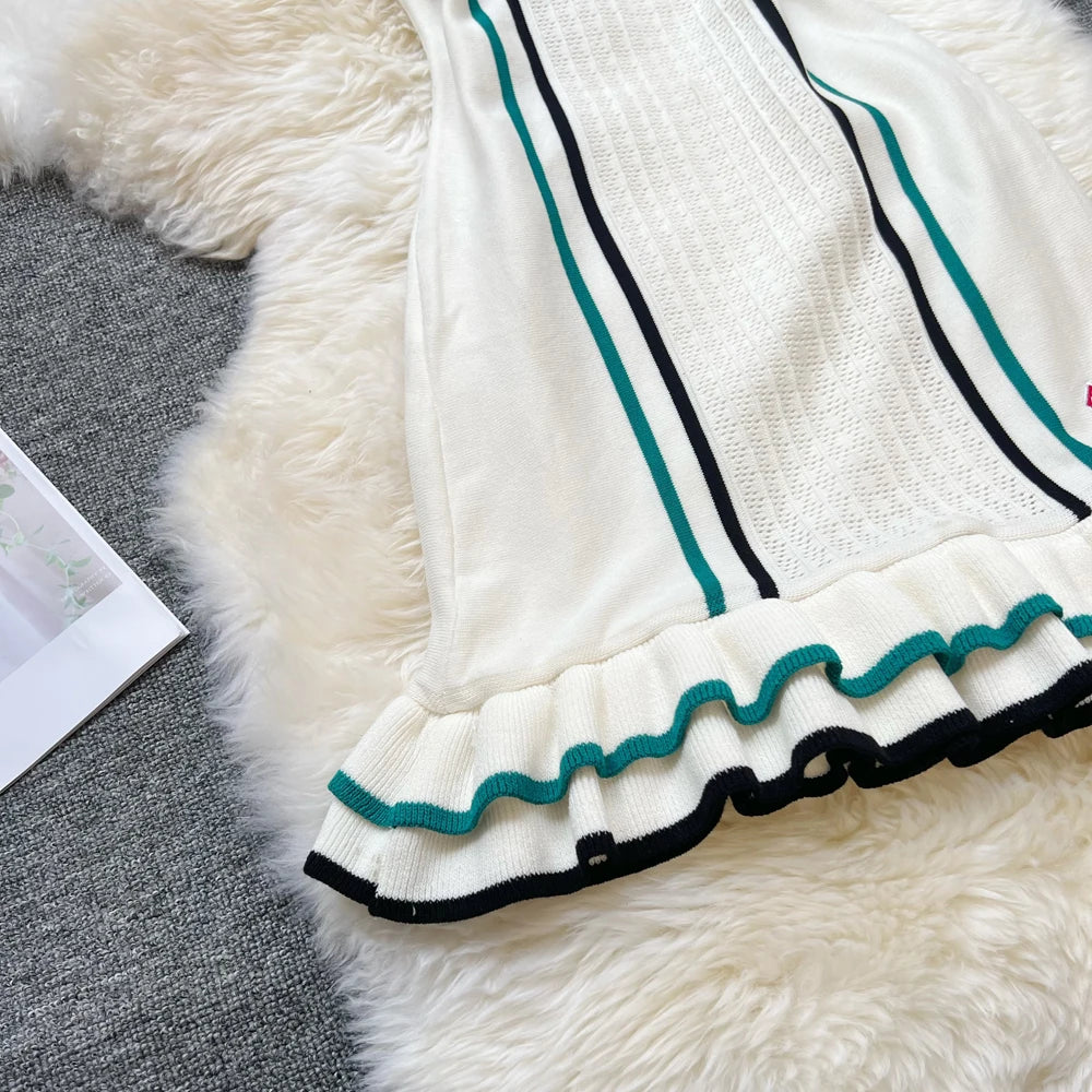 Women Knitted Mini Dress with Ruffles