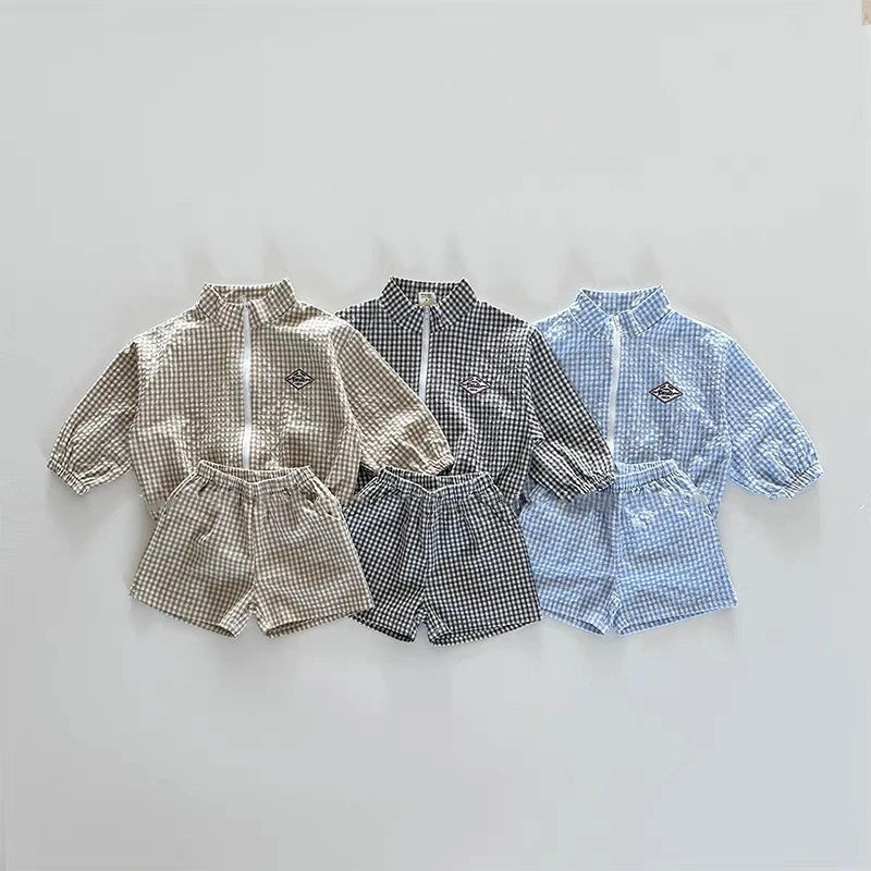Plaid Cotton Jacket And Shorts Set for Kids
