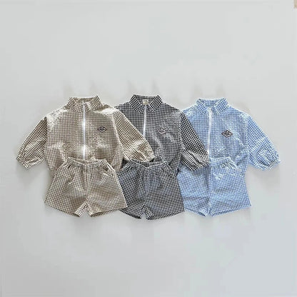 Plaid Cotton Jacket And Shorts Set for Kids