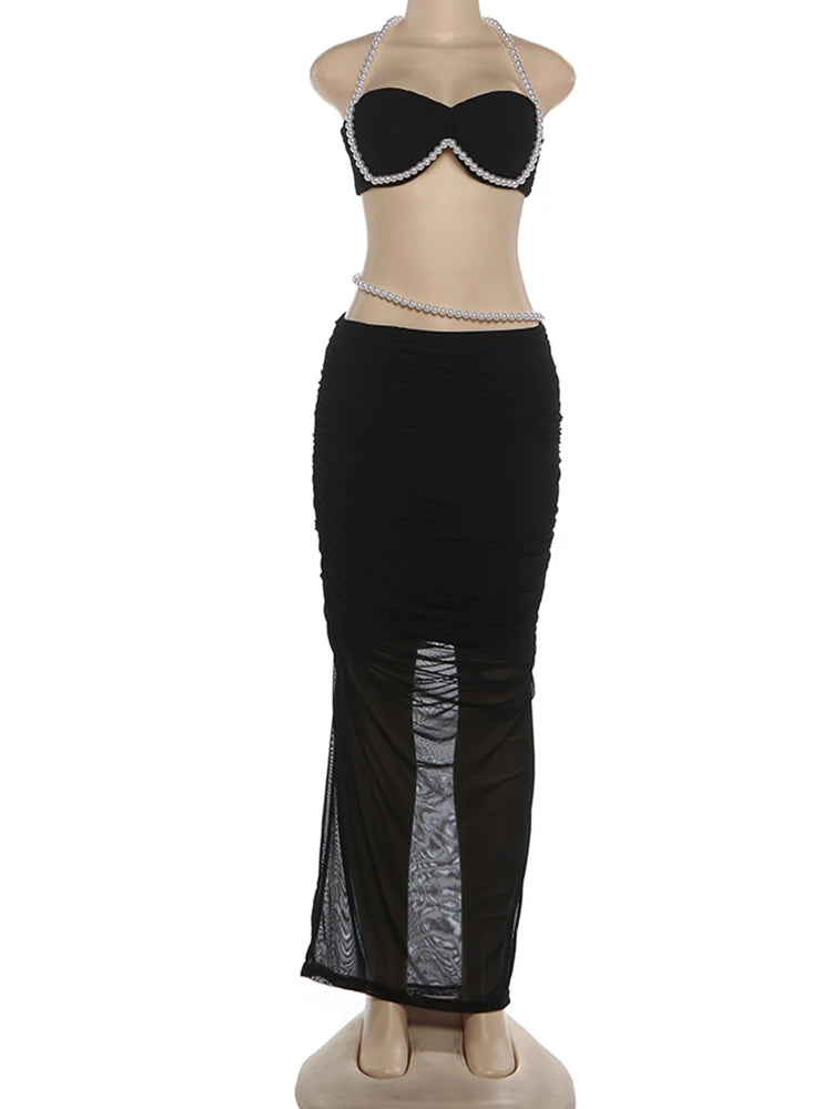 Sexy Bead Patchwork 2-Piece Set Women Halter Bra and Bottom