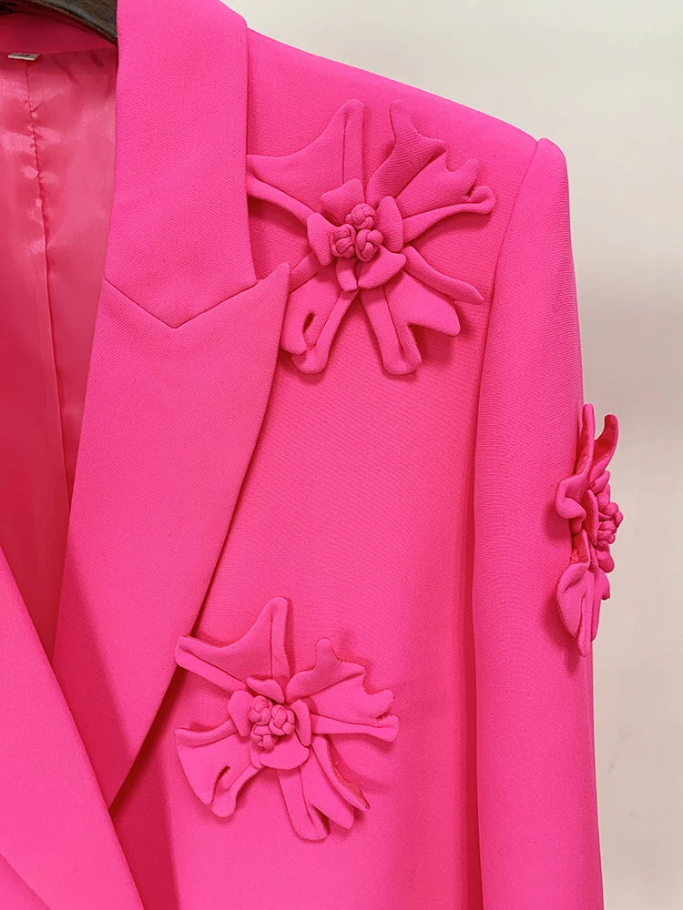 Women's Double Breasted Long Blazer with Appliques