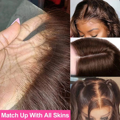13x4 Transparent Lace Frontal Wig 34 Inch Chocolate Brown Body Wave