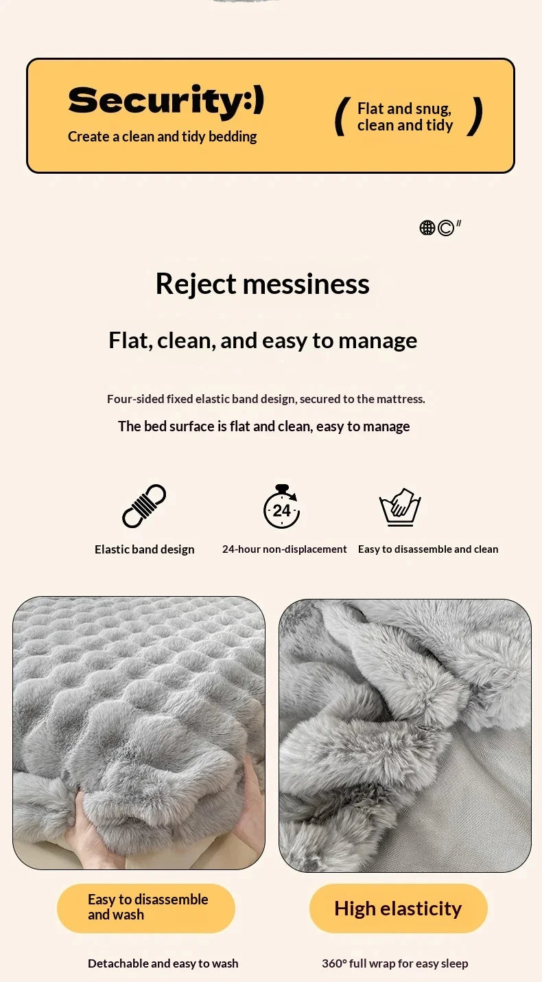 Fluffy Plush Fitted Bed Sheet Rabbit Fleece Solid Color