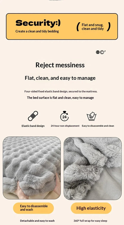 Fluffy Plush Fitted Bed Sheet Rabbit Fleece Solid Color