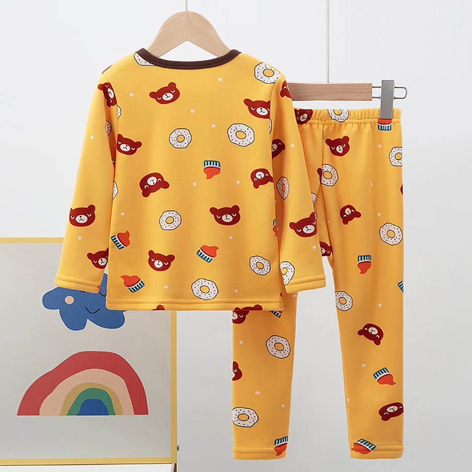 Children's Cartoon Printed Thick Warm Underwear Set