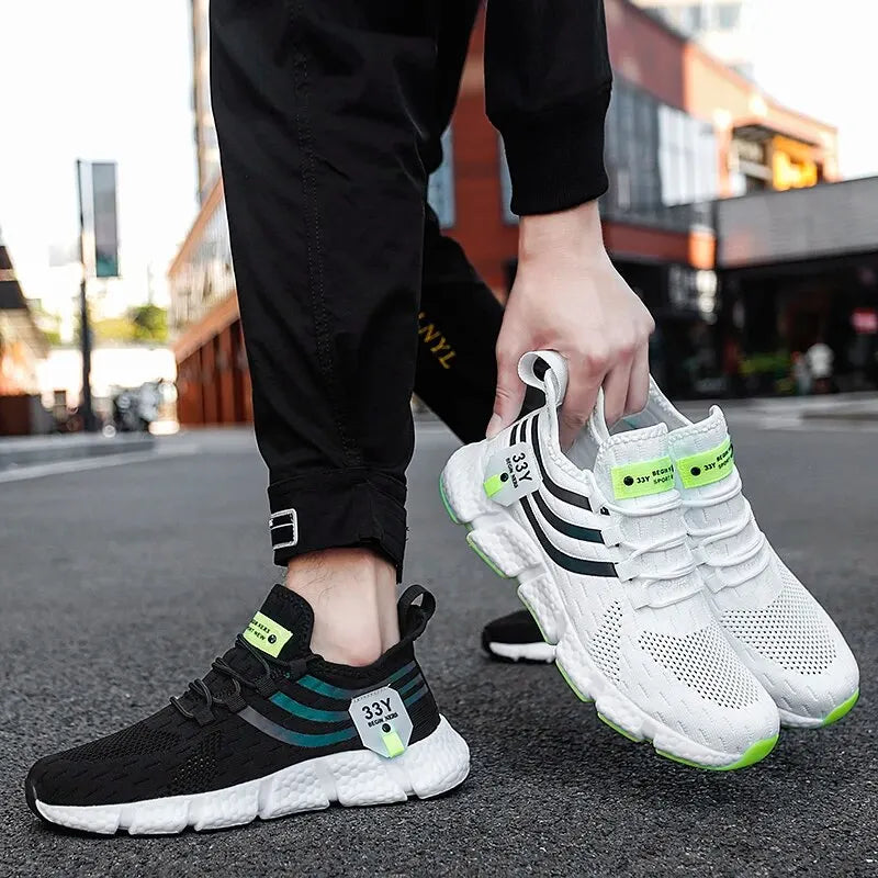 Men's Breathable Lightweight Black Running Sneakers