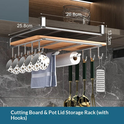 Steel Under Cabinet Organizer Rack with Hooks