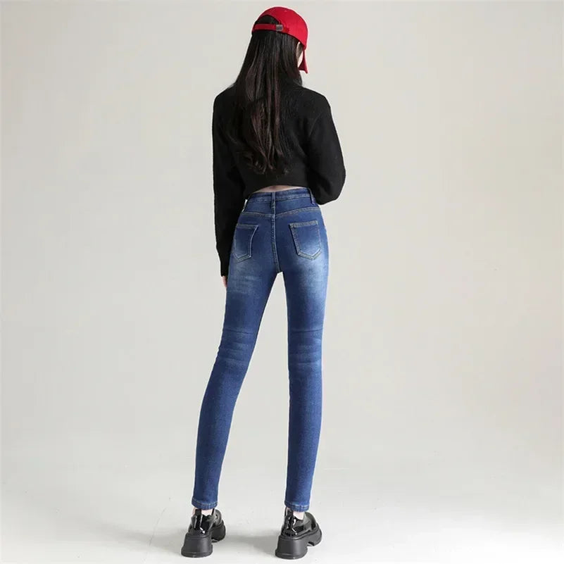 Women's Winter Plush Stretch Skinny Jeans