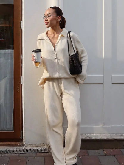 Knit Cardigan Pants Set for Women - Thick and Warm Outfit
