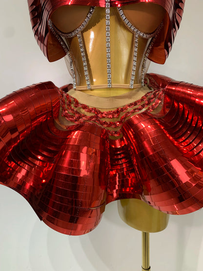 Women Silver Sequins Two Piece Stage Costume
