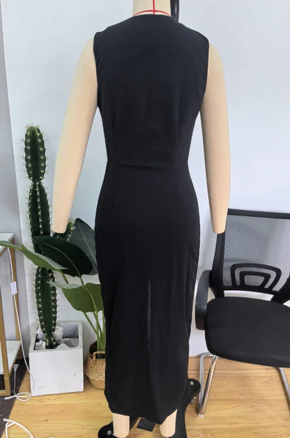 Solid Square Neck Midi Dress Women Zip Up Sleeveless