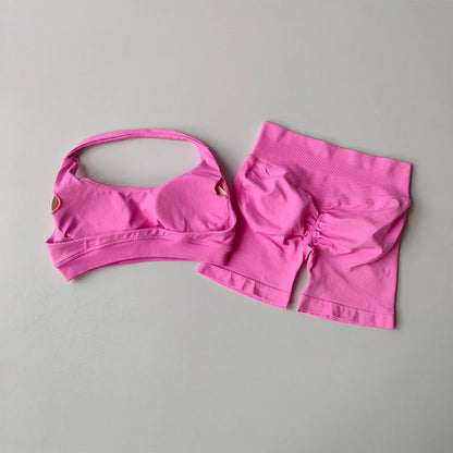Peach High Waist Seamless Sports Bra and Shorts Set