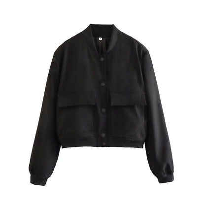 Willshela Women Solid V-Neck Bomber Jacket