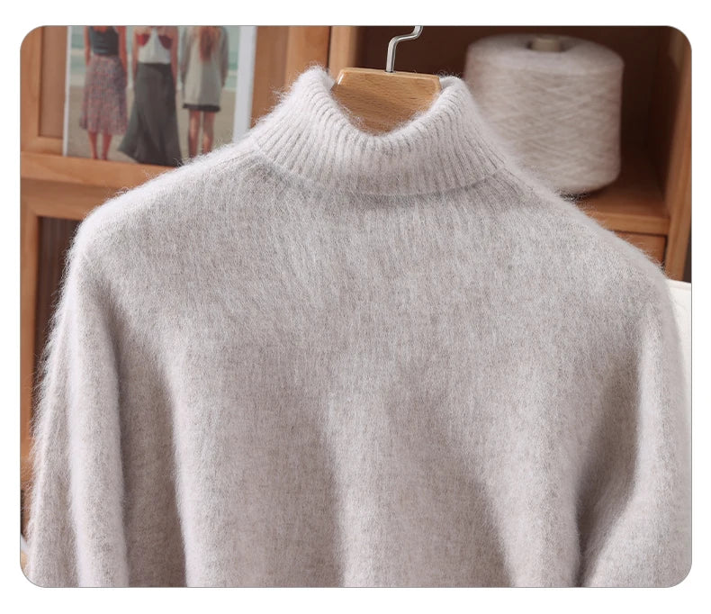 Mink Fur High Collar Pullover Sweater for Women