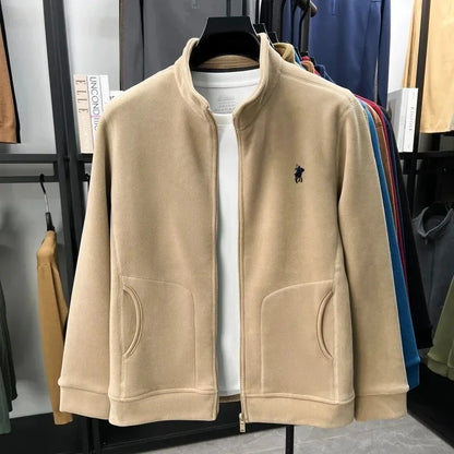 Men's Winter Thick Plush Jacket with Zipper and Pockets