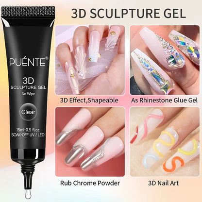 Clear 3D No Wipe Sculpture Gel Nail Polish 15ML