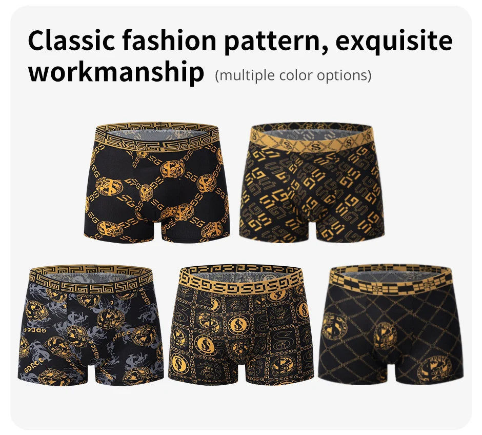Men's Black Gold Printed Boxer Underwear 5/10 Pack