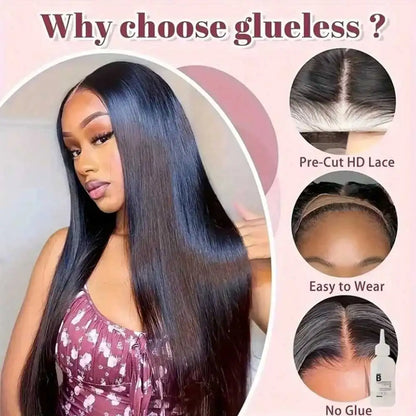 Straight Human Hair Wig 40 42 Inch Glueless Lace Front