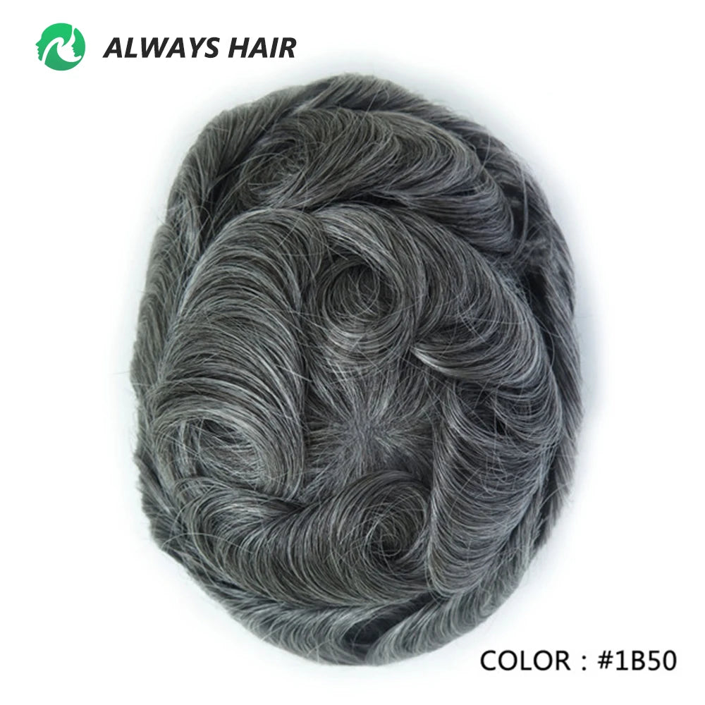 PU Men Toupee Indian Human Hair 130% Density Wig