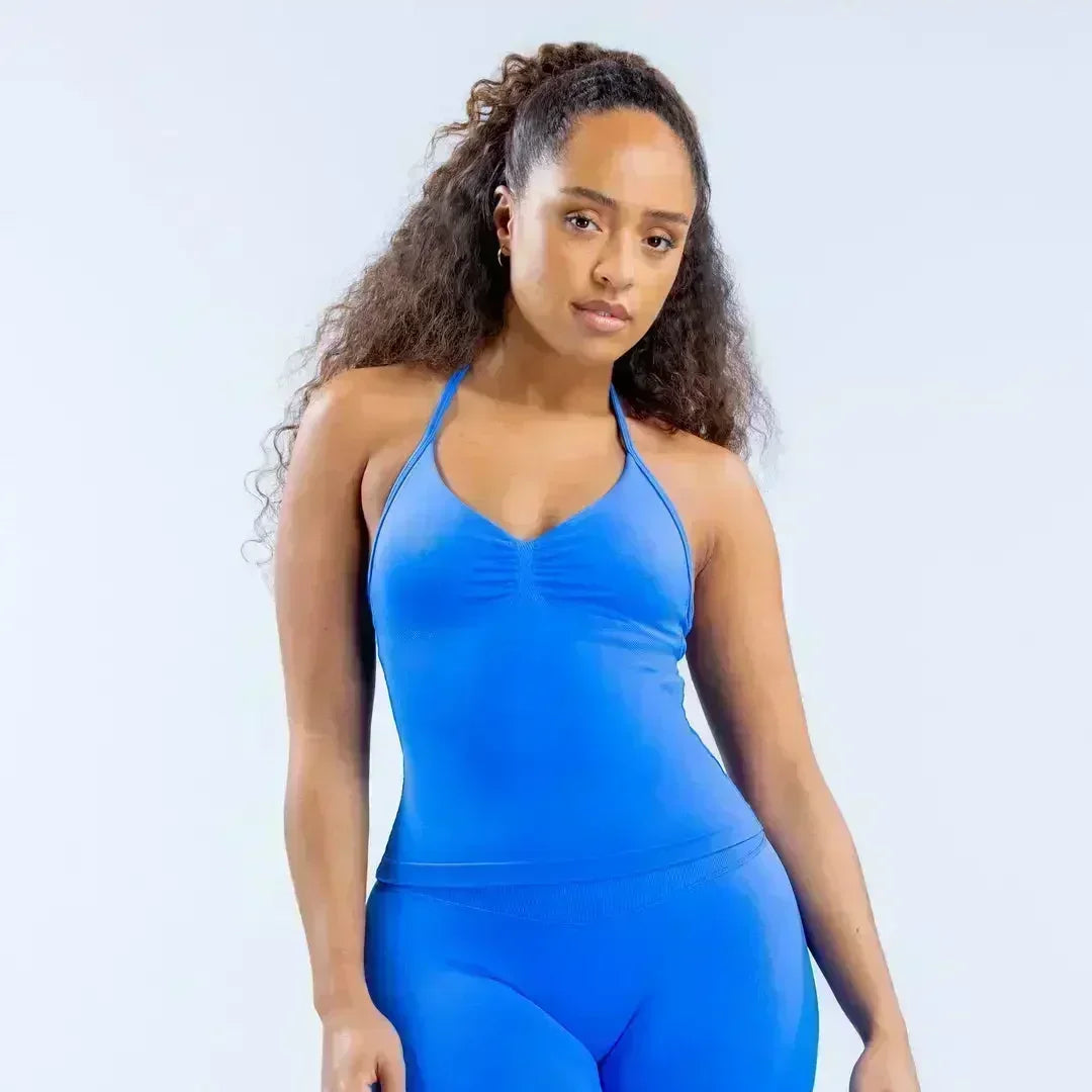 Seamless Lace-Up Bra and Shorts Yoga Set for Women