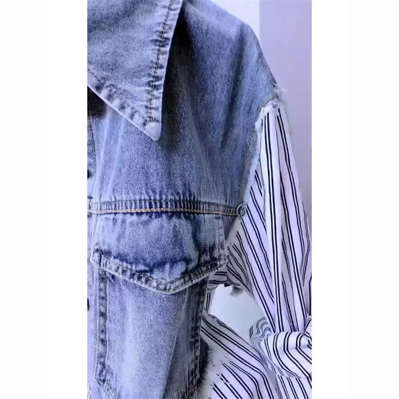 Splicing Denim Jacket Women Casual Jean Coat