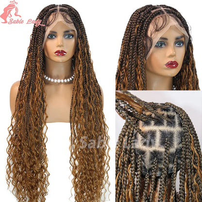 Boho Braided Synthetic Full Lace Wig Blonde Curly Ends