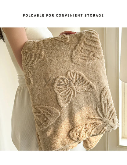 Coral Fleece Autumn Blanket with 3D Butterflies