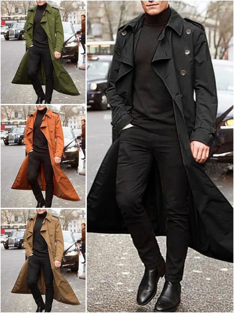Men's Thin Trench Coat with Epaulets for Spring