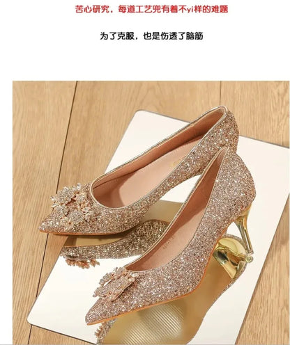 Elegant Crystal Pointed Toe High Heel Pumps for Women