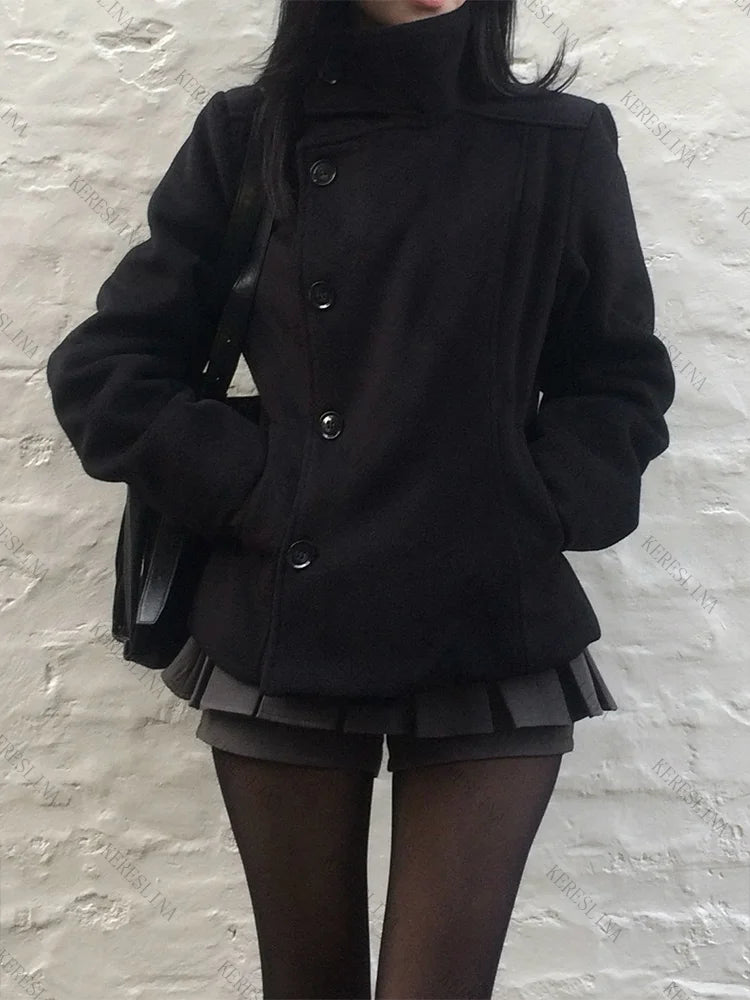 Women's Y2K Solid Color Turtleneck Coat
