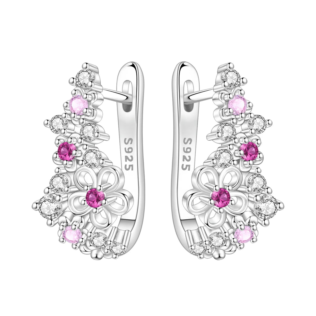 S925 Sterling Silver Iris Flower Hoop Earrings for Women