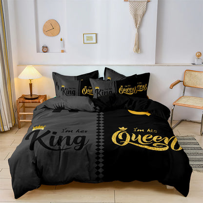 3pcs Black Gray Crown Printed Bedding Set Duvet Cover