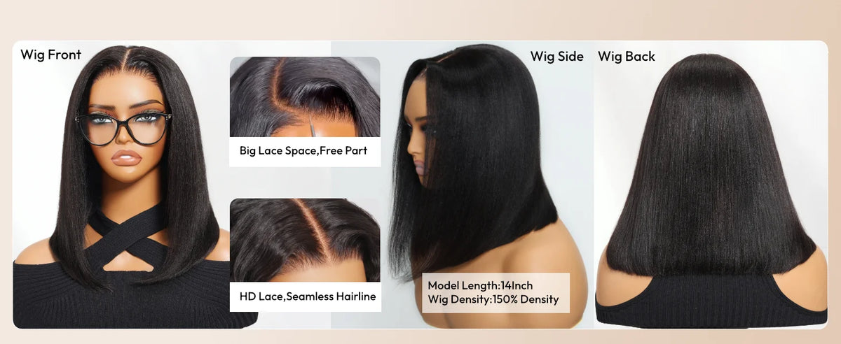 Yaki Straight Bob Wig 100% Human Hair Glueless 13x4