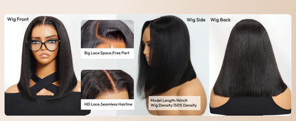 Yaki Straight Bob Wig 100% Human Hair Glueless 13x4