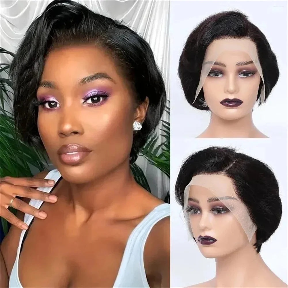 Straight Pixie Cut Human Hair Wig Transparent Lace