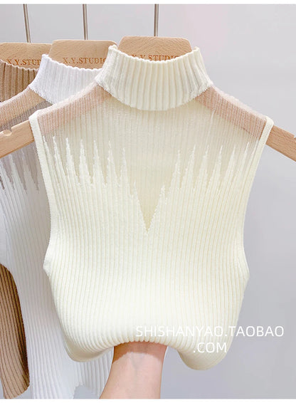 Mesh Knitted Tank Top Women Sleeveless Chic Cut Out