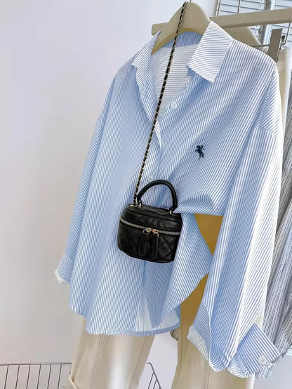Women's Striped Knight Print Casual Long Sleeve Blouse