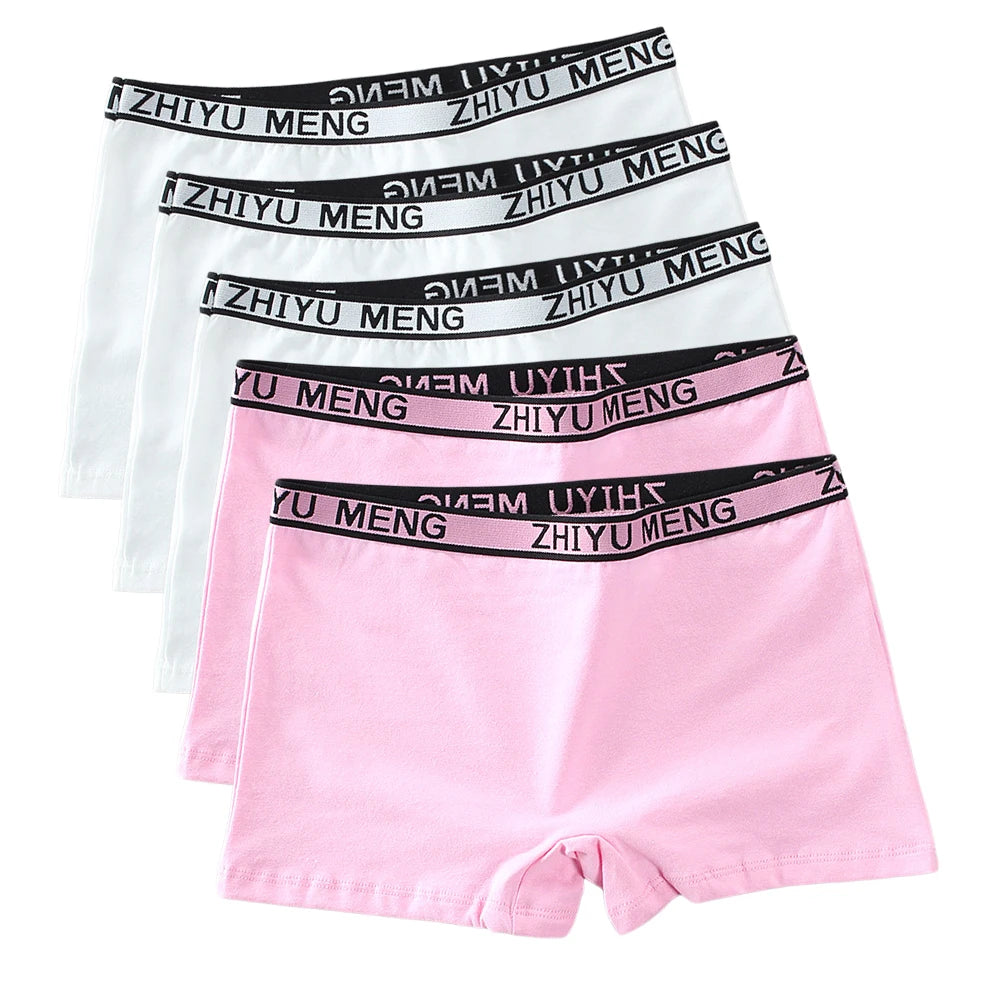 Teenage Girls Cotton Panties Solid Color Mid Waist Briefs