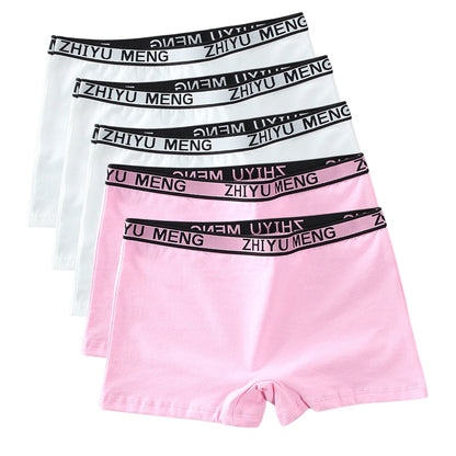 Teenage Girls Cotton Panties Solid Color Mid Waist Briefs
