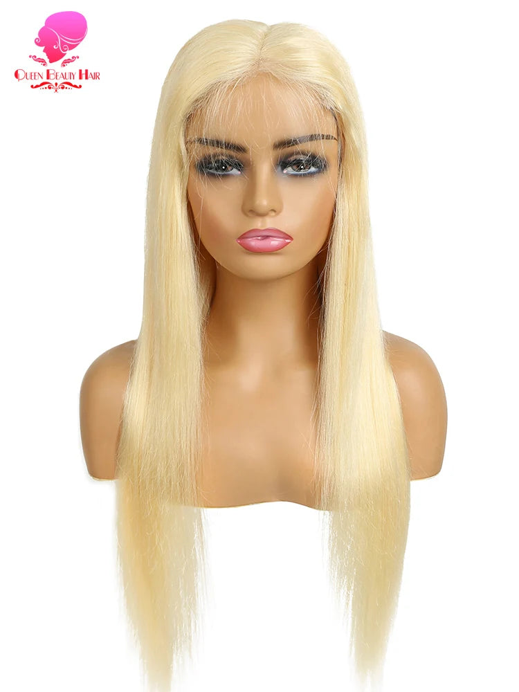 613 Glueless Human Hair Lace Closure Wig Blonde Straight