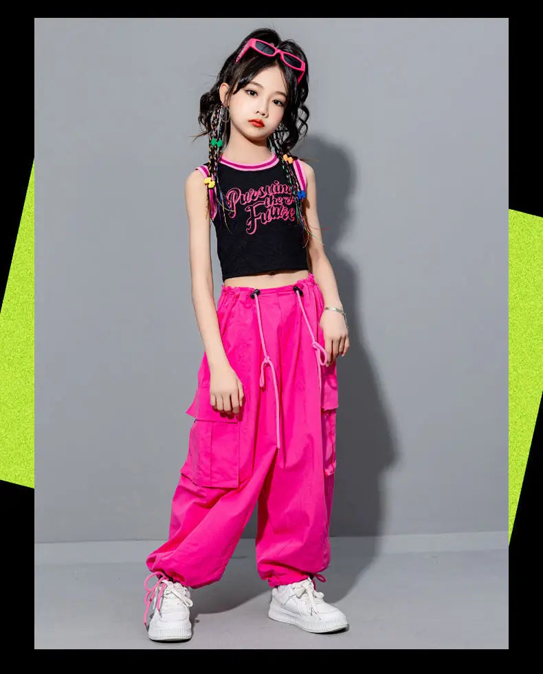Girls Loose Cargo Pants with Belt for Daily Wear