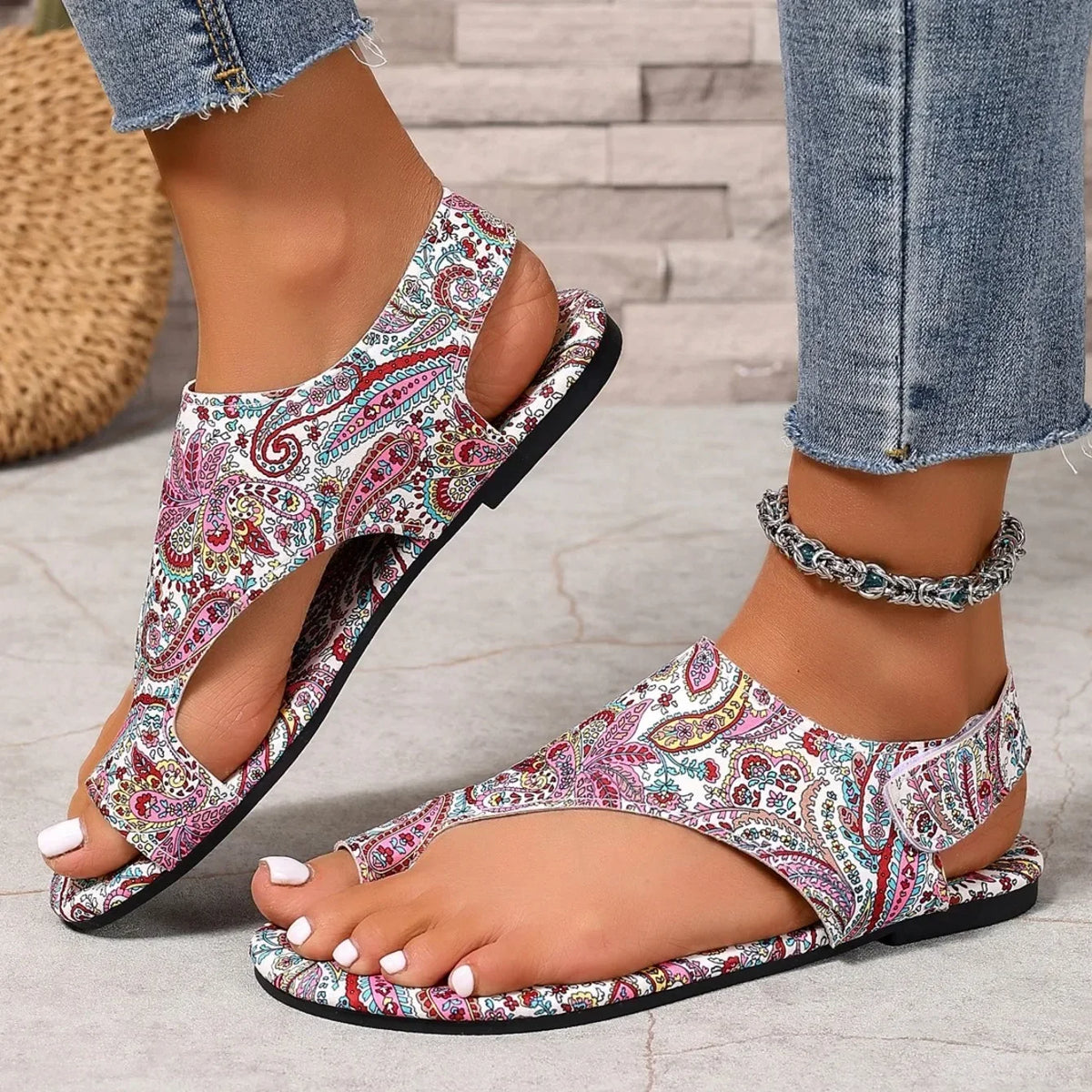 Women Flat Sandals Printed Bohemia Roman Style Shoes