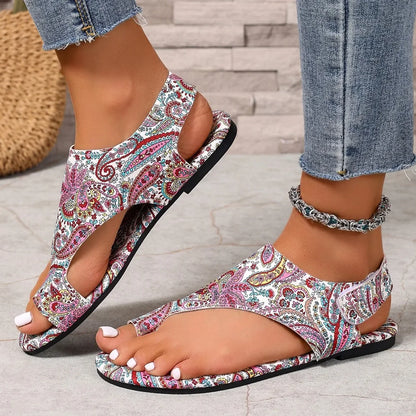 Women Flat Sandals Printed Bohemia Roman Style Shoes