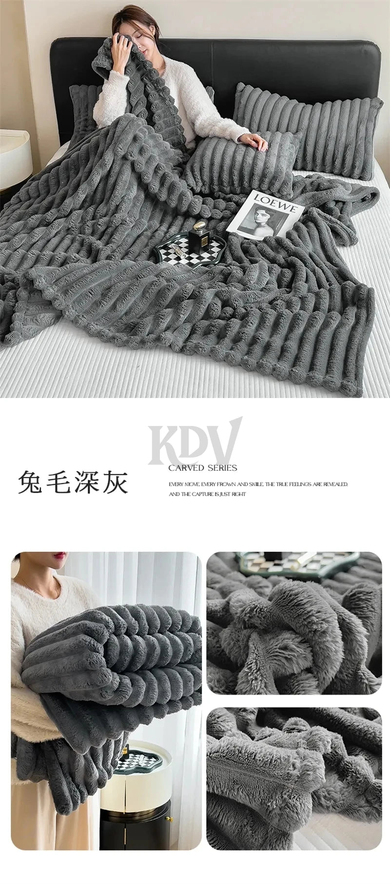 Luxury Faux Rabbit Fur Throw Blanket Solid Color Plush