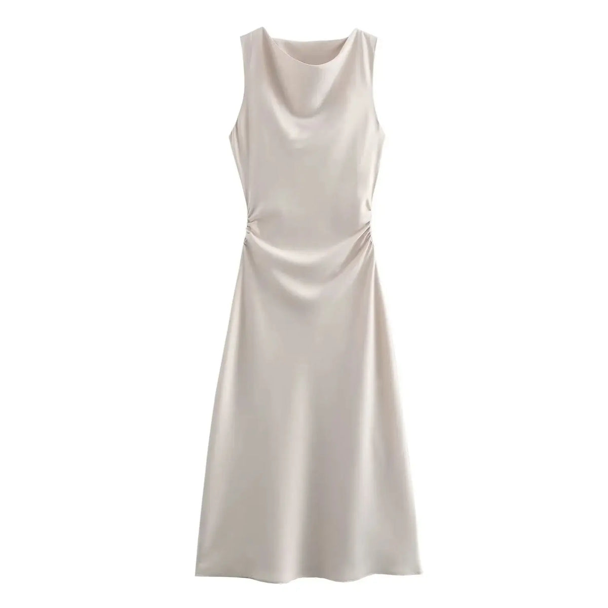 Satin Midi Dress for Women Sleeveless Elegant Evening Dress
